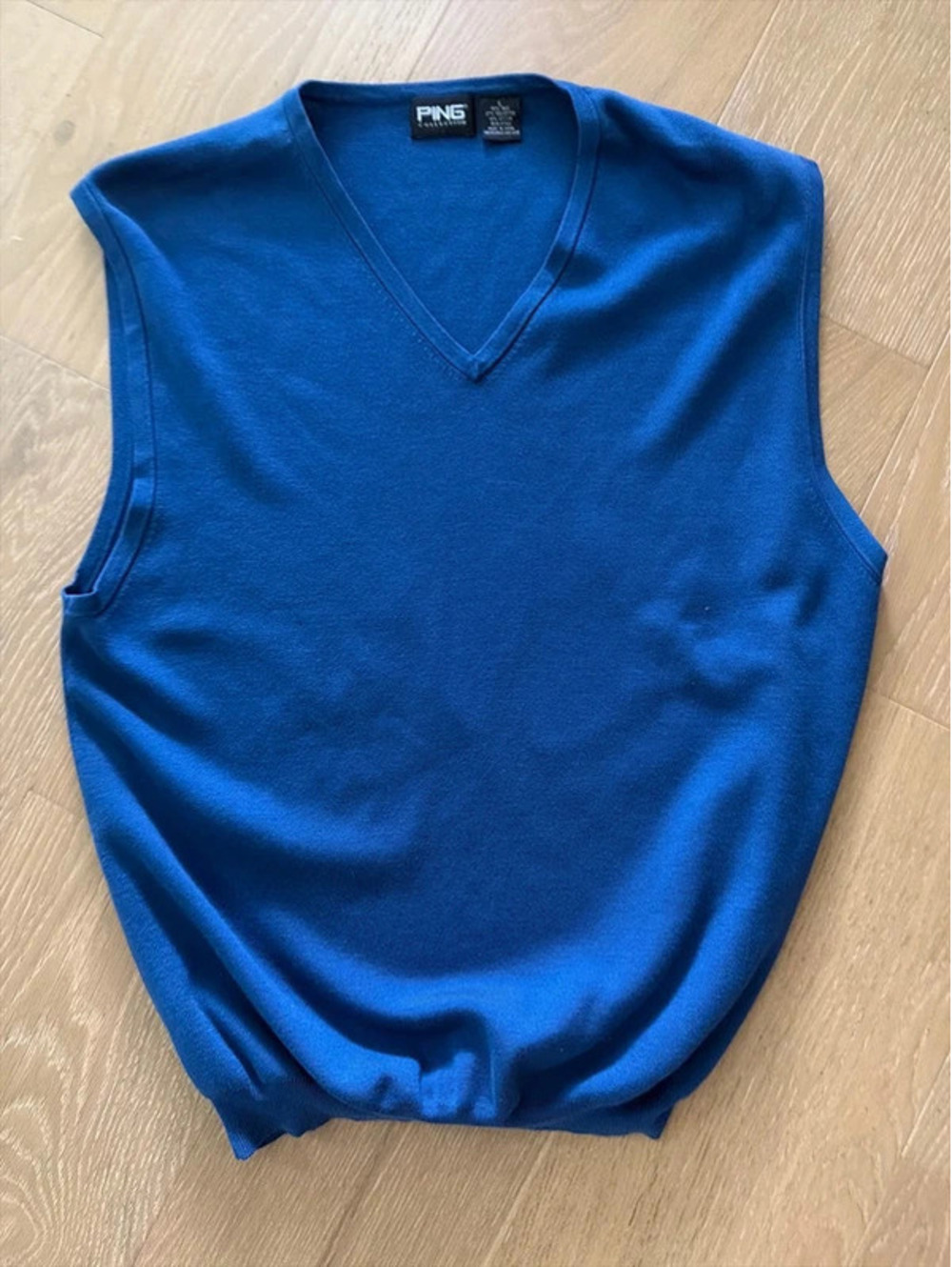 PING Collection Men’s Blue Silk Blend V-Neck Golf Sweater Vest